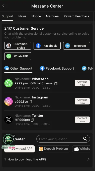 p999 game apk customer support
