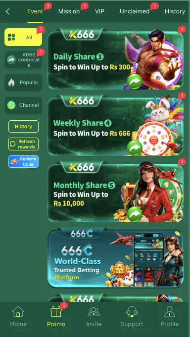 K6666 game bonus and rewards