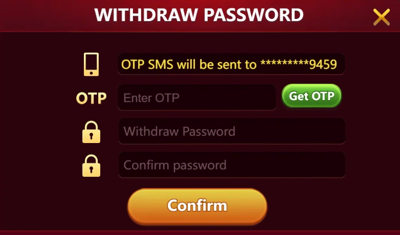 S9 game withdrawal password setup with OTP