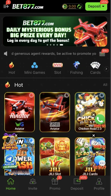 bet877 game homepage and games